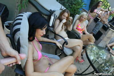 3 girls in bikinis are..